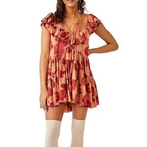 Tilly Floral Print V-Neck Short Flutter Sleeve Tiered Mini Dress